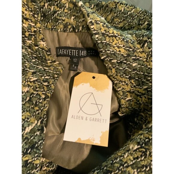 Lafayette 148 New York Green & White Tweed Jacket, Size 12 - Picture 8 of 8
